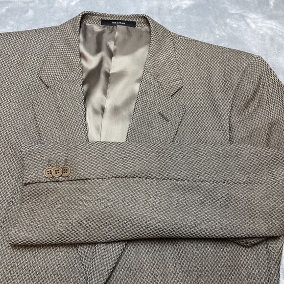Mani Giorgio Armani Blazer Jacket Mens 44 Tan Micro Argyle Wool Blend 2 Button - Picture 1 of 16